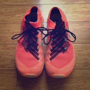 Nike free 3.0 flyknit orange sneakers size 8